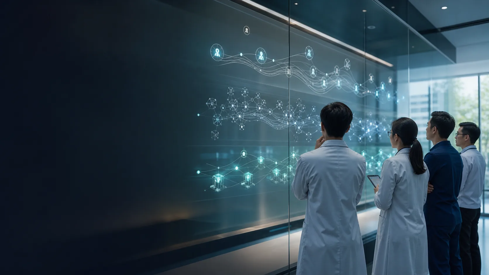 Abstract blue network representing verifiable healthcare collaboration